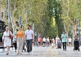 Viandantes en el paseo Alfonso X de Murcia, en una foto de archivo.