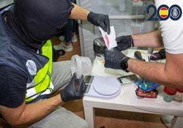 Agentes de la Policía Nacional desmantelan el laboratorio de cocaían rosa en Casillas.