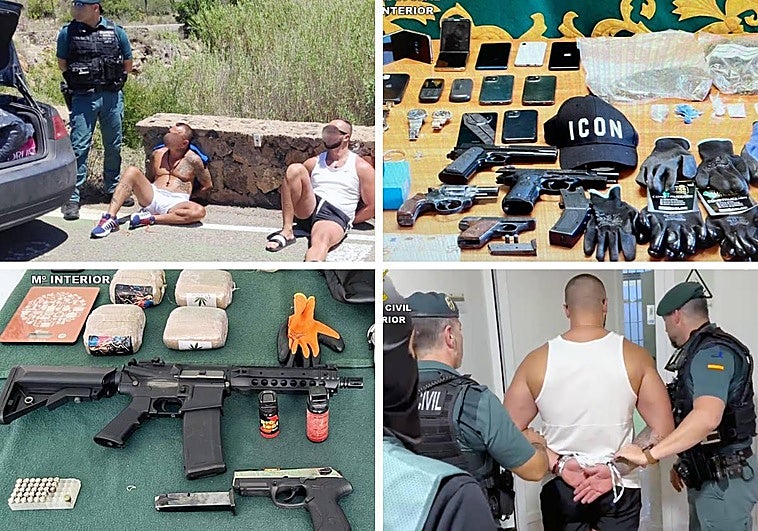 Los detenidos y los efectos incautados por la Guardia Civil