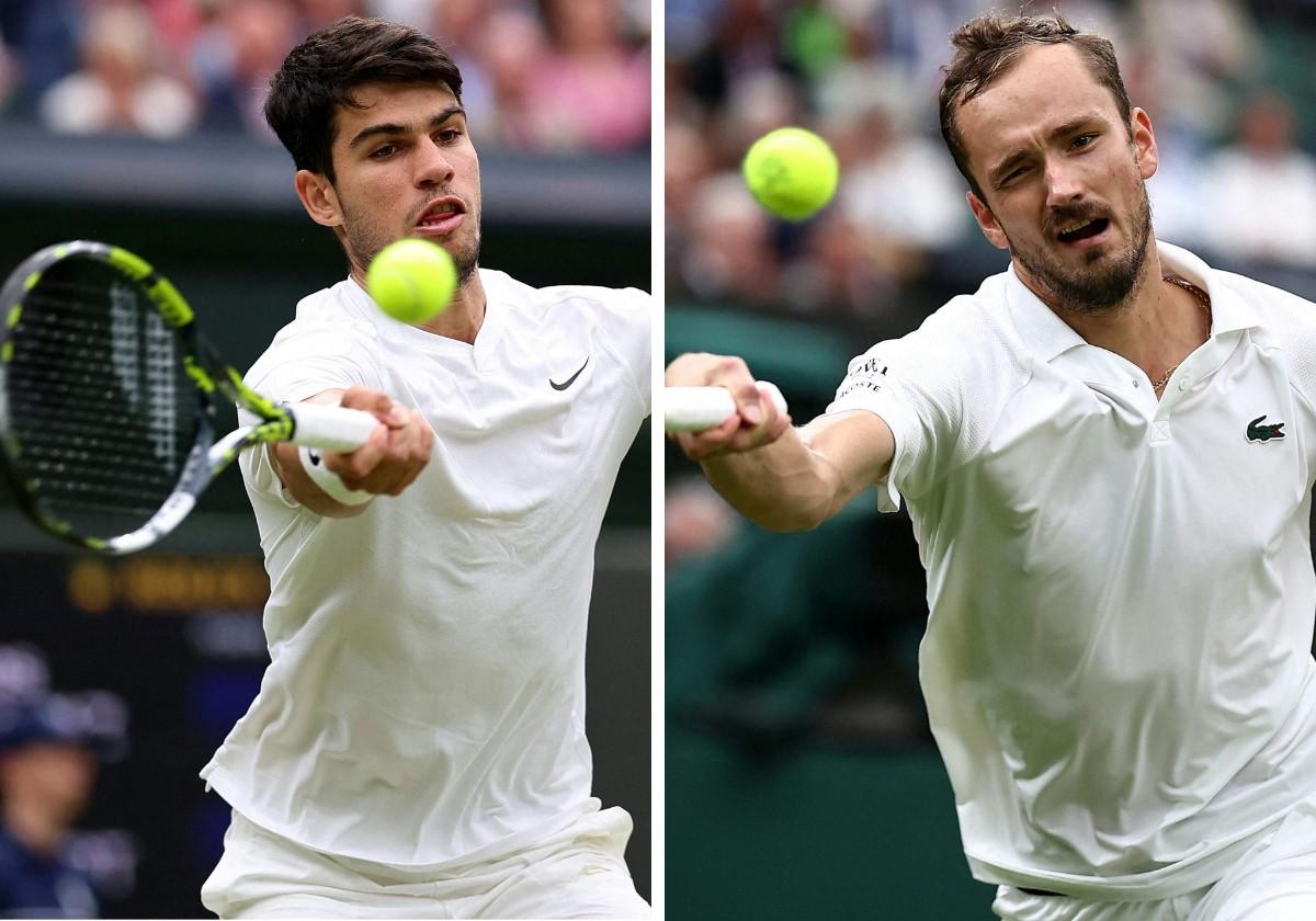 Carlos Alcaraz y Daniil Medveded, durante los cuartos de final del pasado martes en Wimbledon.