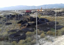 Neumáticos acumulados en un vertedero ilegal en el paraje de La Llana, en Campos del Río.