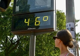 Un termómetro marca 46 grados.
