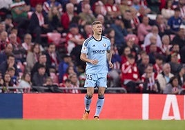 Jorge Moreno, en su debut en Primera con Osasuna en San Mamés, el pasado mes de mayo.