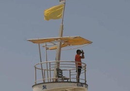 Bandera amarilla en una playa de la Región, en una imagen de archivo.