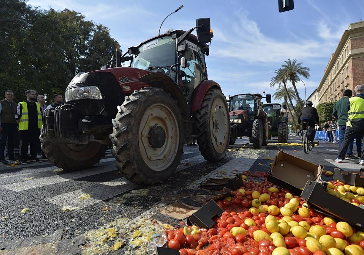 Protesta de agricultores ante la Delegación del Gobierno, el 21 de febrero de 2024.