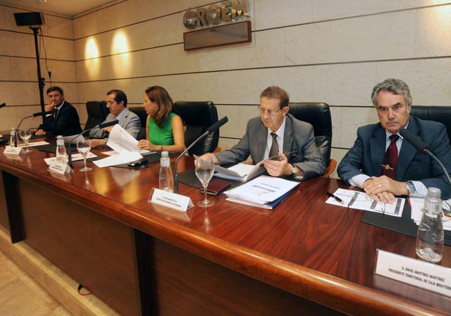 Joan Amorós y Ángel Martínez, en primer plano, en una jornada sobre logística celebrada en la Croem en los primeros años de Ferrmed.