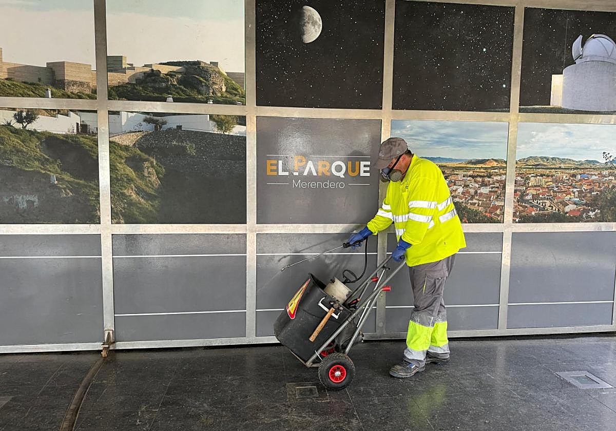 Tareas de fumigación, ayer, en uno de los espacios del municipio.