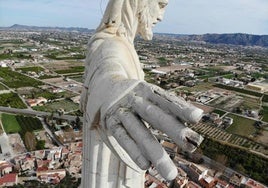 La mano derecha del Cristo de Monteagudo a vista de dron, en una imagen tomada en 2018.