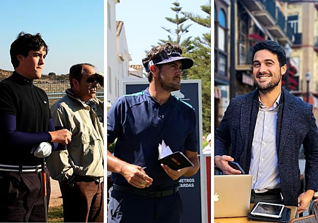 Tres momentos en la vidad de Samuel del Val, el nuevo director deportivo. 2008. Del Val con su profesor Juan de Lope jugando una partida en la Región. | 2023. Deja de lado la bolsa de palos para centrarse en otras áreas de trabajo dentro el sector golf que tan bien conoce. | 2019. En su etapa como profesional disputó pruebas como el Estrella Damm Andalucía Masters.