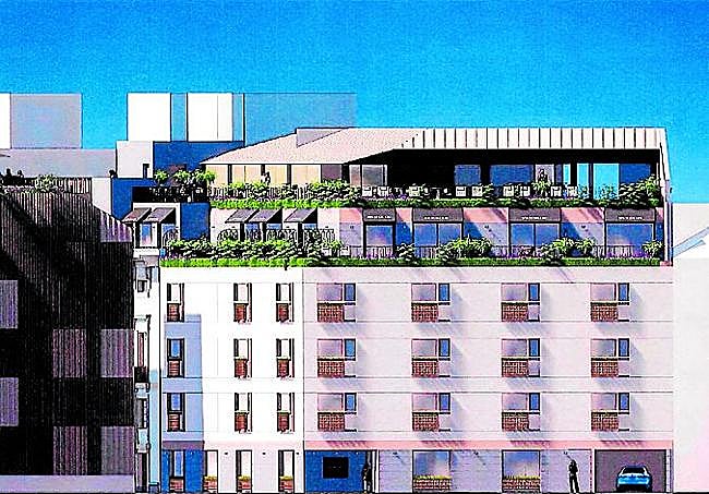 Recreación de cómo quedará la fachada posterior del hotel Arco de San Juan tras las obras de reforma, según consta en el proyecto presentado para la licencia por Zorg Arquitectos, que dirige Jesús Zafra.