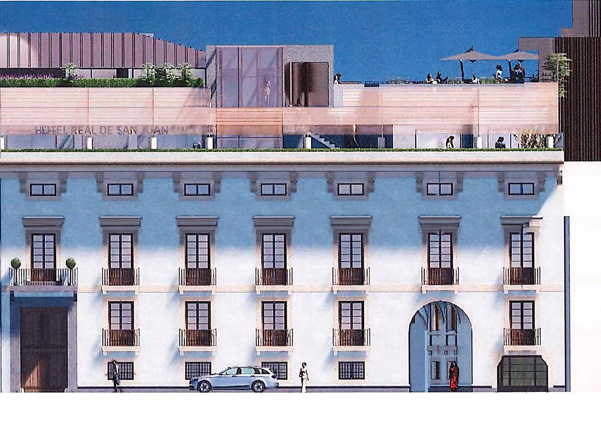 Recreación de cómo quedará la fachada principal del hotel Arco de San Juan tras las obras de reforma, según consta en el proyecto presentado para la licencia por Zorg Arquitectos, que dirige Jesús Zafra.