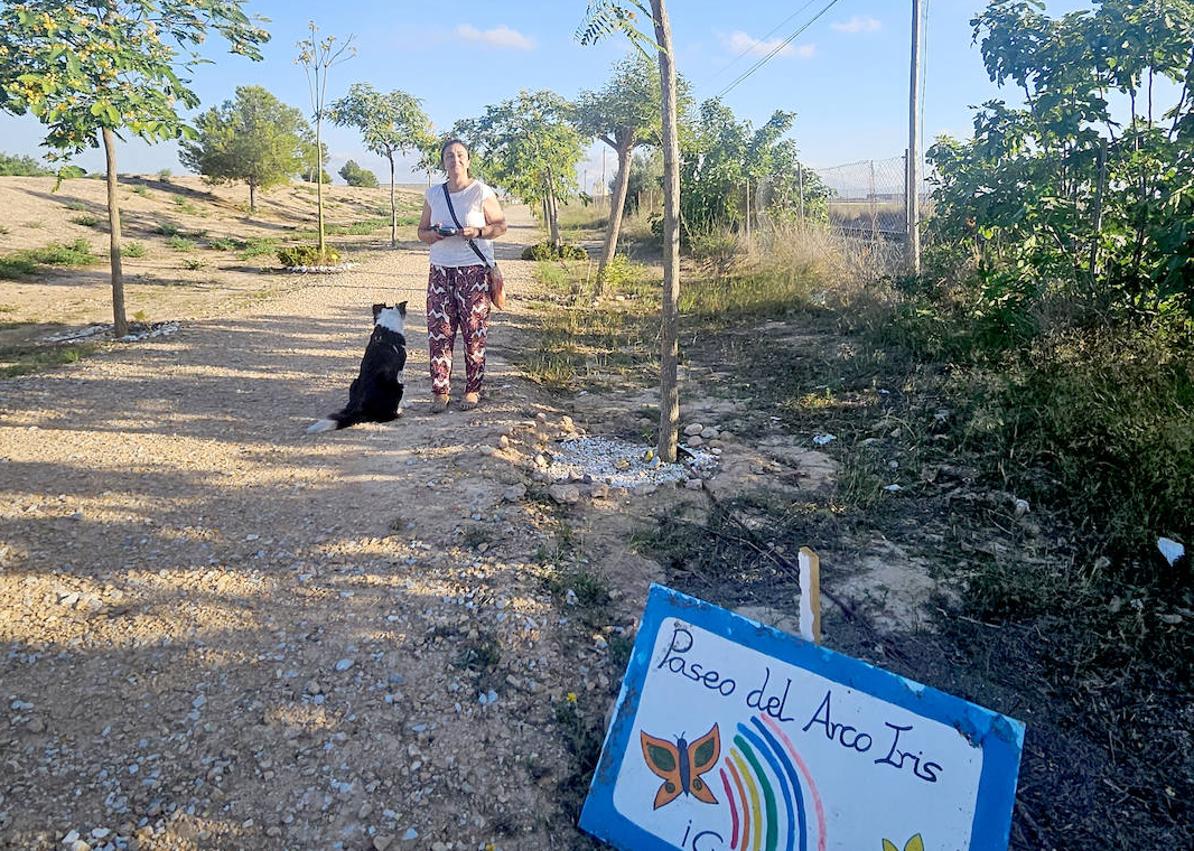 Imagen secundaria 1 - Su carnet de golf. Miriam llegó a tener, como sus hermanos, un carnet de la Escuela de Golf Municipal de Torre Pacheco. | Eva Domenech con su perra 'Lula' en las inmediaciones del paseo. Tipuana. Las flores de este árbol son de color amarillo intenso.