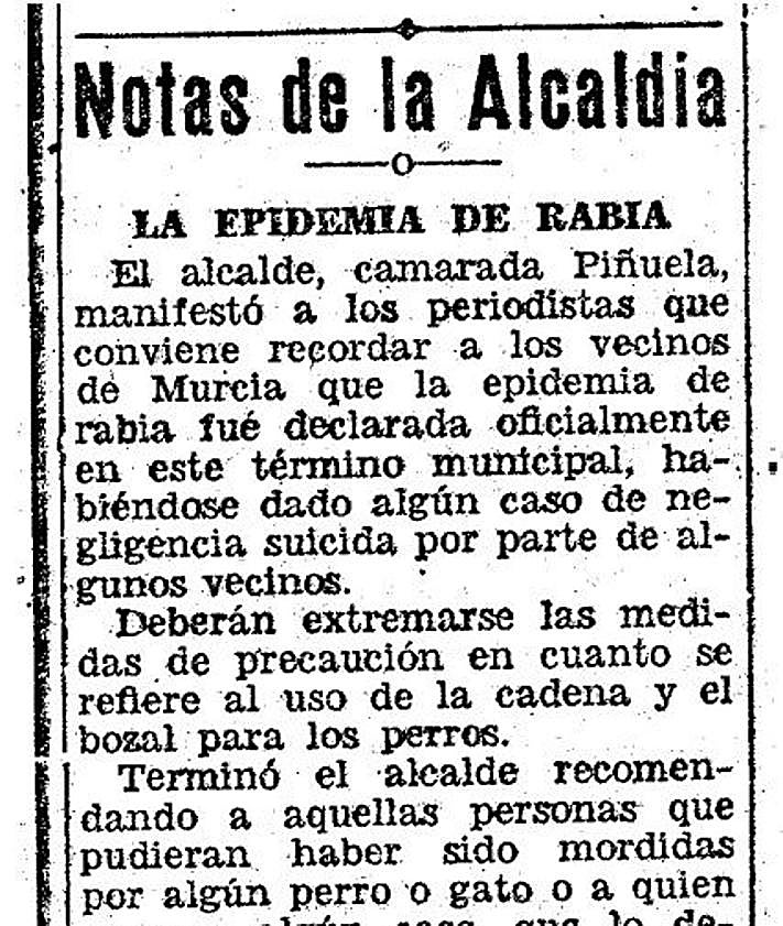 Imagen secundaria 2 - 1. Aviso de los veterinarios. Curiosa noticia de 1932 que narra cómo un solo gato rabioso llegó a morder a 27 ciezanos. 2. En 1937 quiso el alcalde advertir contra la epidemia.