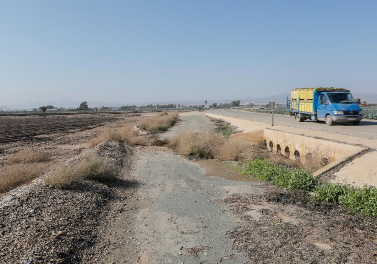 Zona de la pedanía de Purias delimitada como de potencial riesgo de inundación.