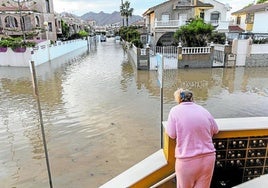 En la imagen superior, una vecina observa la inundación de varias calles en Puerto de Mazarrón, el pasado domingo.