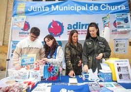 Voluntarios de la Asociación Murciana para el Cuidado de la Diabetes (Adirmu), este jueves en la plaza Santo Domingo de Murcia.