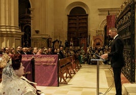 José Francisco García, anoche, durante la lectura del pregón de las fiestas de San Clemente en San Patricio.