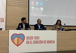 La directora general de Asistencia Hospitalaria, Irene Marín (d), el director general de Planificación, Farmacia e Investigación Sanitaria, Jesús Cañavate (c) y el presidente del Colegio Oficial de Dentistas de la Región de Murcia, Pedro Caballero, (i) participaron en la Jornada de Uso Responsable de Antibióticos en Odontología.
