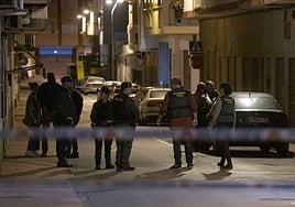 Agentes de la Policía Local y de la Guardia Civil en la calle donde tuvo lugar el tiroteo.