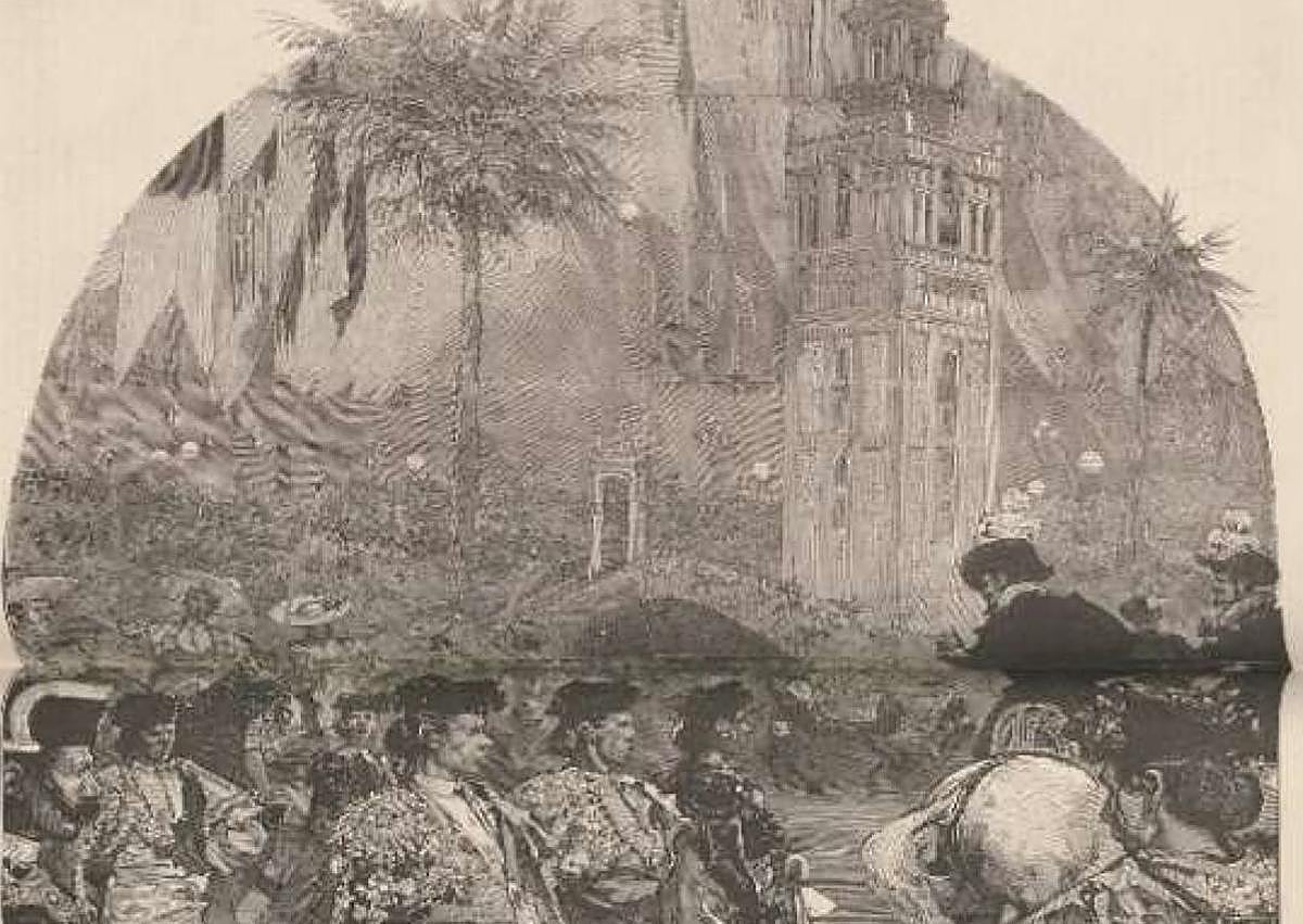 Imagen secundaria 1 - 1. Solidaridad. Portada del diario francés 'Le Monde Illustré' sobre la fiesta en el Hipódromo para los afectados de la riada de 1789. 2. Francia. El 'Noticiero de Murcia' hablaba en 1879 sobre el árbol navideño de regalos de París.