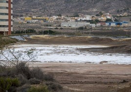 Una de las balsas más grandes de los terrenos de Zinsa en una imagen de octubre; al fondo, la población de Vista Alegre.