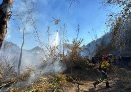 Bomberos trabajando en las labores de extinción del fuego, este sábado.