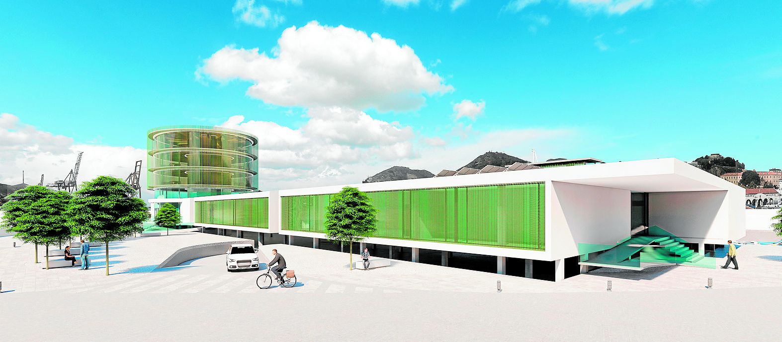 Recreación de una vista del futuro edificio portuario de Santa Lucía contemplado desde la zona del Club Náutico.