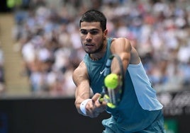 Carlos Alcaraz, durante el partido de segunda ronda ante Nishioka.