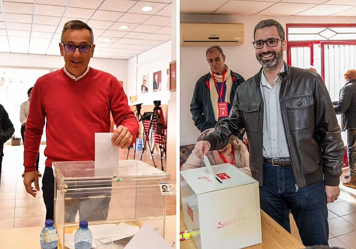 Diego Conesa y Francisco Lucas, este domingo por la mañana, al depositar su voto.