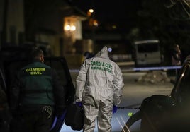 Investigadores de la Guardia Civil trabajando este viernes en el lugar del crimen.