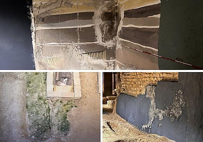 Imágenes de las humedades en la muralla del espacio Madina Mursiya.