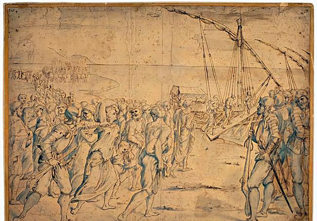 Boceto para una pintura donde se muestra la expulsión de los moriscos desde el puerto, en 1613.