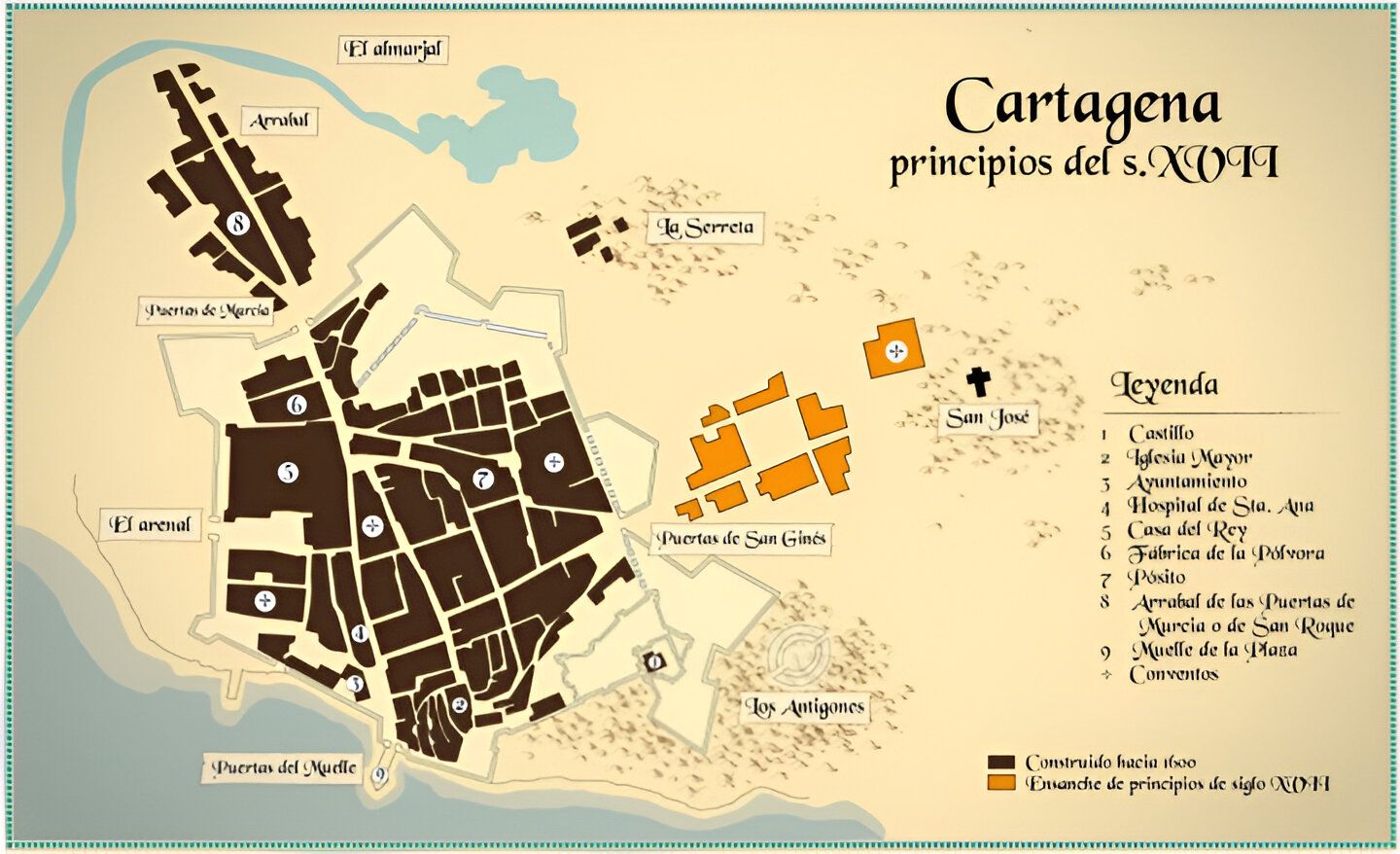Plano de Cartagena y su puerto en el siglo XVII.