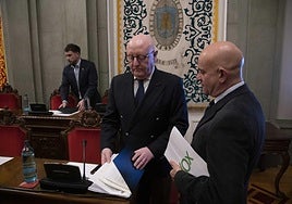 Salinas, en el centro, este jueves en el Pleno con su compañero Diego Lorente.