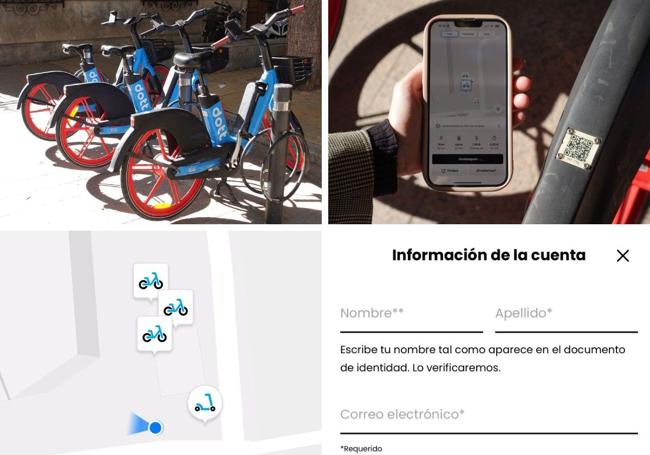 Imágenes de los pasos a seguir para usar las bicis.