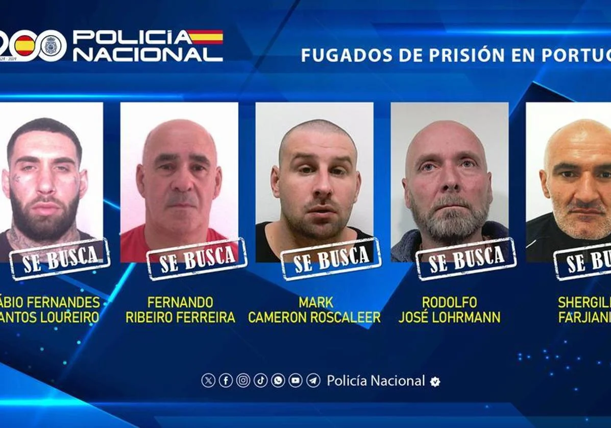 Imagen que difundió la Policía Nacional para solicitar la colaboración ciudadana en la captura de los reos fugados de Portugal.