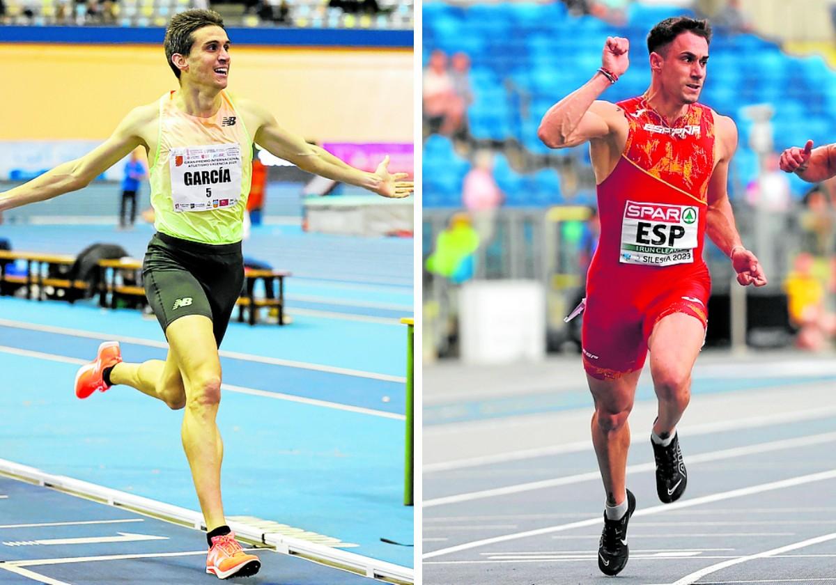 Mariano García imponiéndose hace unos días en el el 800 del Mitin de Valencia. Sergio López Barranco, en una prueba internacional con la selección española.