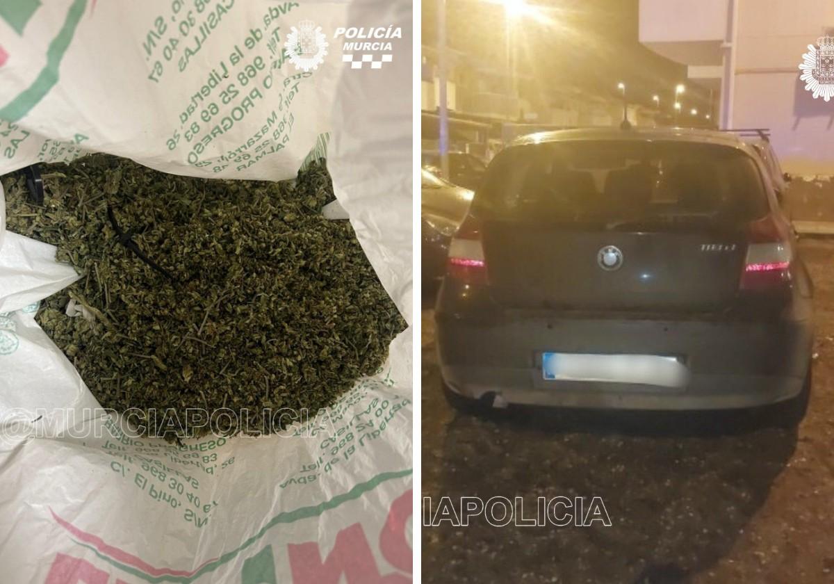 La marihuana encontrada dentro del vehículo del arrestado.