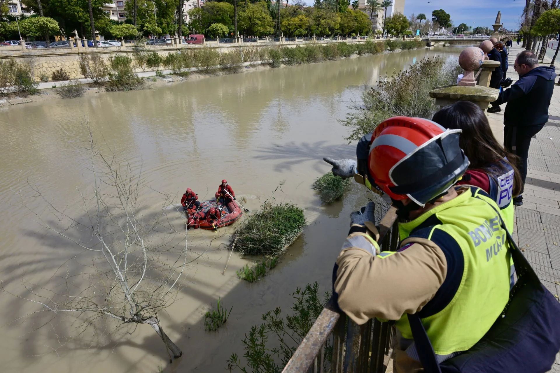 La reanudación del dispositivo de búsqueda de una persona desaparecida en el río Segura de Murcia, en imágenes