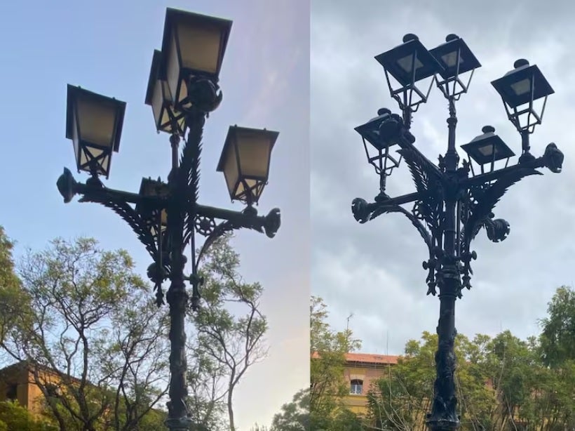 En cueros está la farola más histórica de Murcia