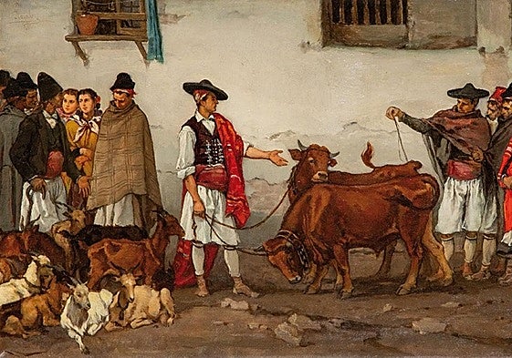 La obra 'Venta de novillos', pintada por Eduardo Rosales en Murcia en 1872.