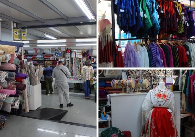 Varios clientes esperan para comprar su traje huertano (izq), en Confecciones Madrid.
