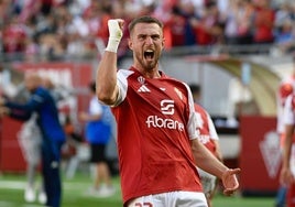 Flakus celebra el gol de la victoria ante el Villarreal B.