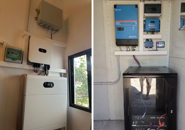 Sistema Huawei con almacenamiento y 'back-up' conectado a red en el municipio de Alguazas. Sistema Victron en instalación aislada en Cartagena.