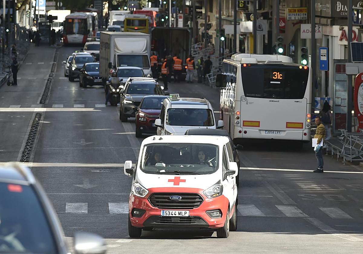 Tráfico esta semana en Gran Vía, uno de los puntos en los que se ha registrado mayor reducción de los niveles de ruido.