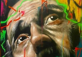 'San Pedro de Salzillo al Street Art' (2021), de Amado. Díptico 250x244cm, aerosol en tablas.