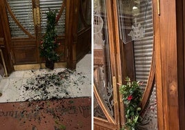 Destrozos en la puerta del inmueble.