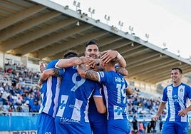 Los jugadores del Lorca celebran un gol en una imagen de archivo.