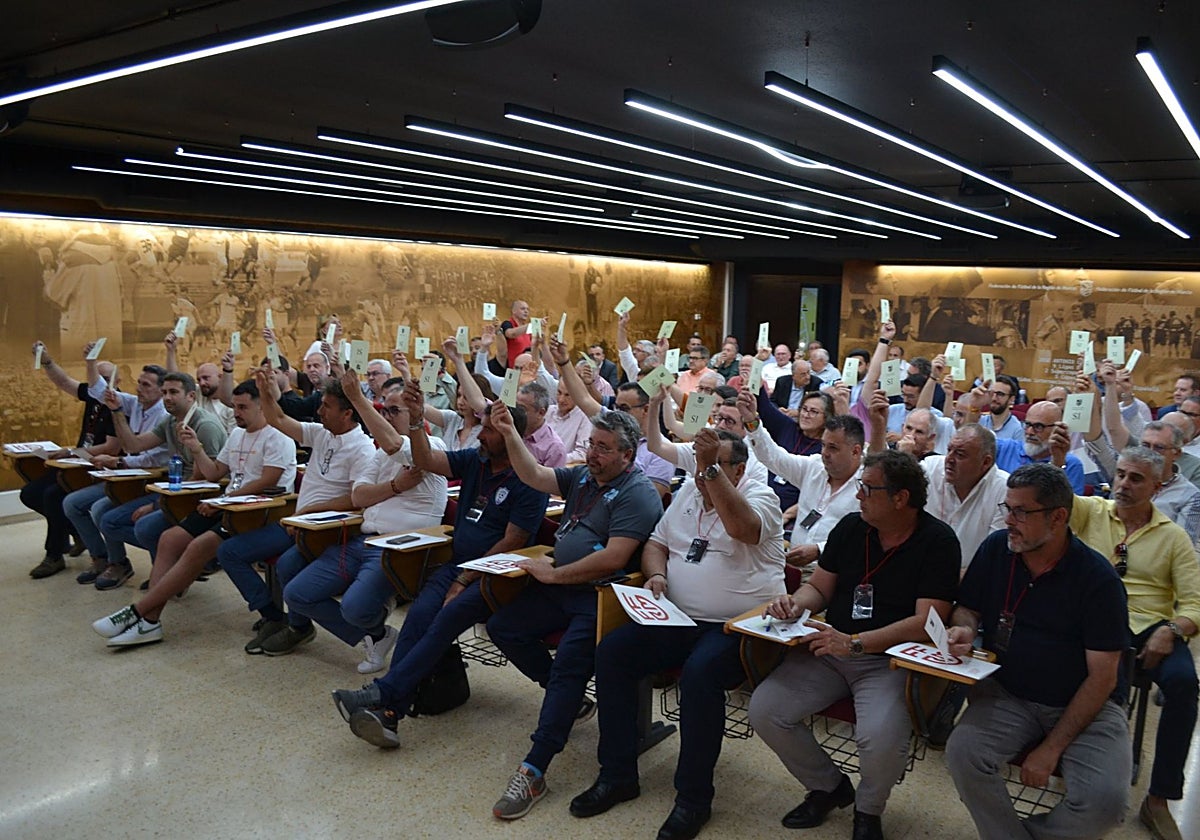 La asamblea extraordinaria de la FFRM vota a favor del traslado de La Unión Atlético a la ciudad de Málaga, este miércoles por la tarde.