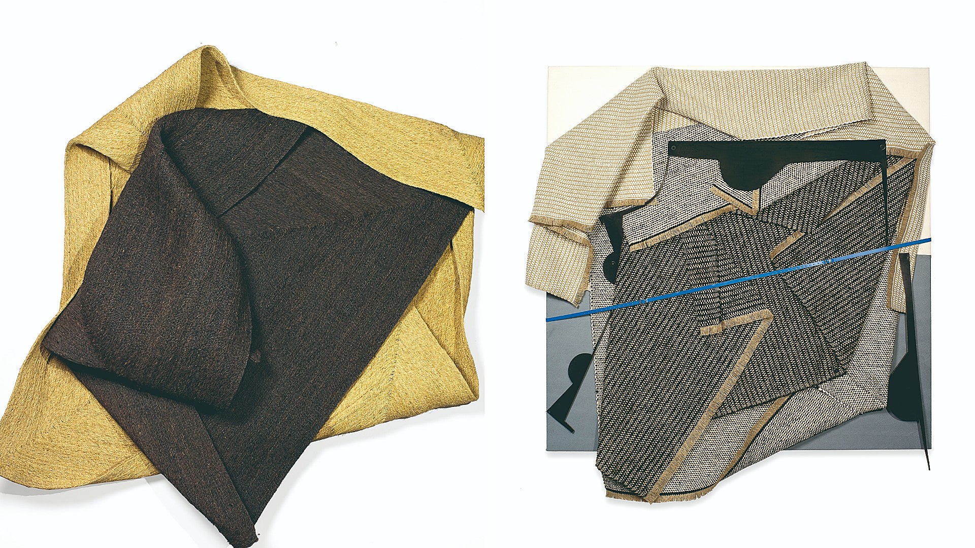 Izquierda: 'La vida quieta' (2025). Lana, yute y correa de caucho. Derecha: 'Spartaria trenza' (2024). Colección Jesús Egea.